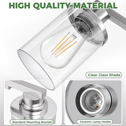 DORESshop Bathroom Light Fixtures, 2-Light Nickel Bathroom Lights Over Mirror with Clear Glass Shade, Vanity Lights for Living Room Bedroom, ETL Listed