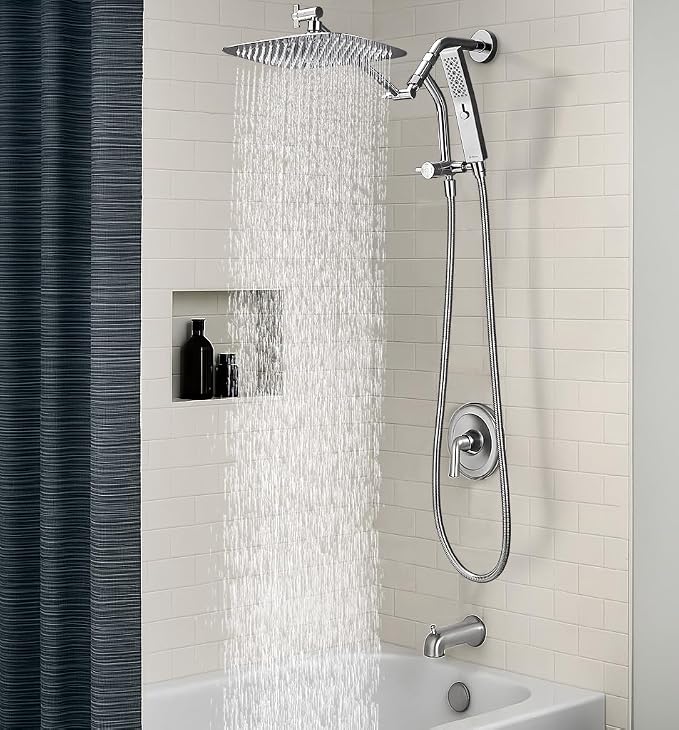 G-Promise 10 Inch All Metal Rain Shower Head with Handheld Spray (Chrome) | Suits Every Height, Pause Mode Diverter, Massage Mode Handheld, Full Body Coverage, Easy to Install, Modern Bath Upgrade