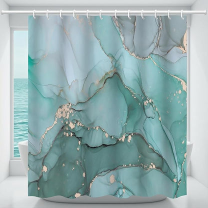 Teal Marble Shower Curtain Turquoise Aqua Modern Luxury Abstract Ink Art Bathroom Decor Waterproof Fabric Bath Curtain 72 x 72 Inch with 12 Hooks