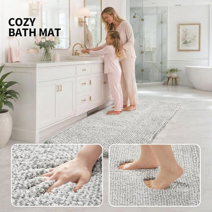 ILANGO Grey and White Toilet Rugs U Shaped 22" × 24" Non Slip & Super Absorbent Extra Thick Soft, Washable Bath Mats for Bathroom Floor, Microfiber Plush Shaggy Contour Bath Rugs for Toilet,Dry Quick