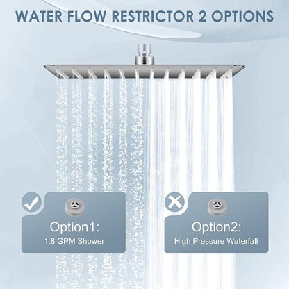 12 inch Brushed Nickel Rain Shower Head - All Metal 304 Stainless Steel, Full Body Rainfall Shower with 144 Silicone Nozzles - Square Showerheads Ceiling or Wall Mount Modern Bathroom