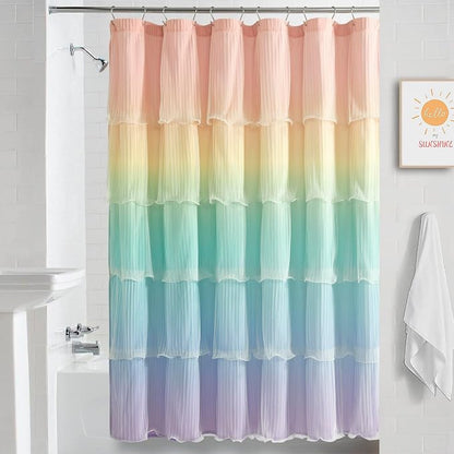 Lush Decor Rainbow Ombre Nerina Ruffled Shower Curtain Single 72" W x 72" L Rainbow -Colorful Shower Curtains for Bathroom - Kids Bathroom Decor