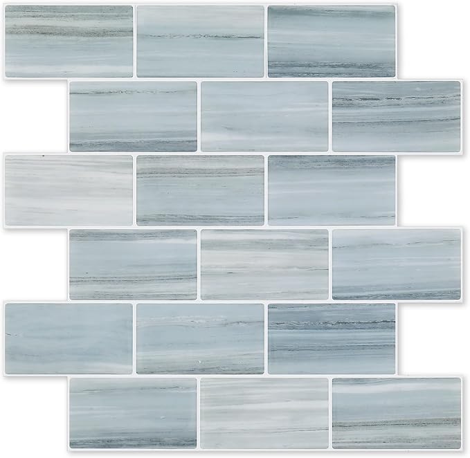 Tilingview 10PCS Peel and Stick Backsplash for Kitchen, Self-Adhesive Vinyl Gel Subway Tile, Wall Tile for Home Decoration (Blue Gray Subway)