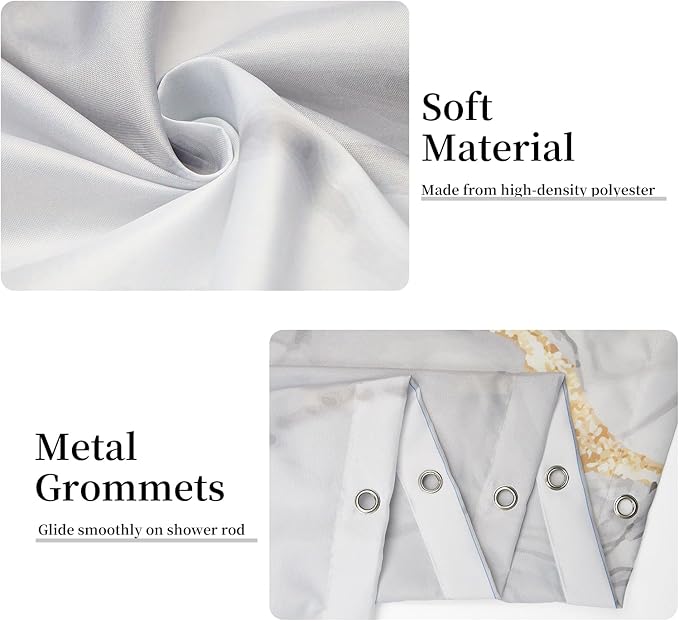 Grey Shower Curtain, Ombre Light Grey Marble Shower Curtain Set Modern Aesthetic Gray Ink Texture Waterproof Bathroom Curtain with Hooks, 54x72 Inch