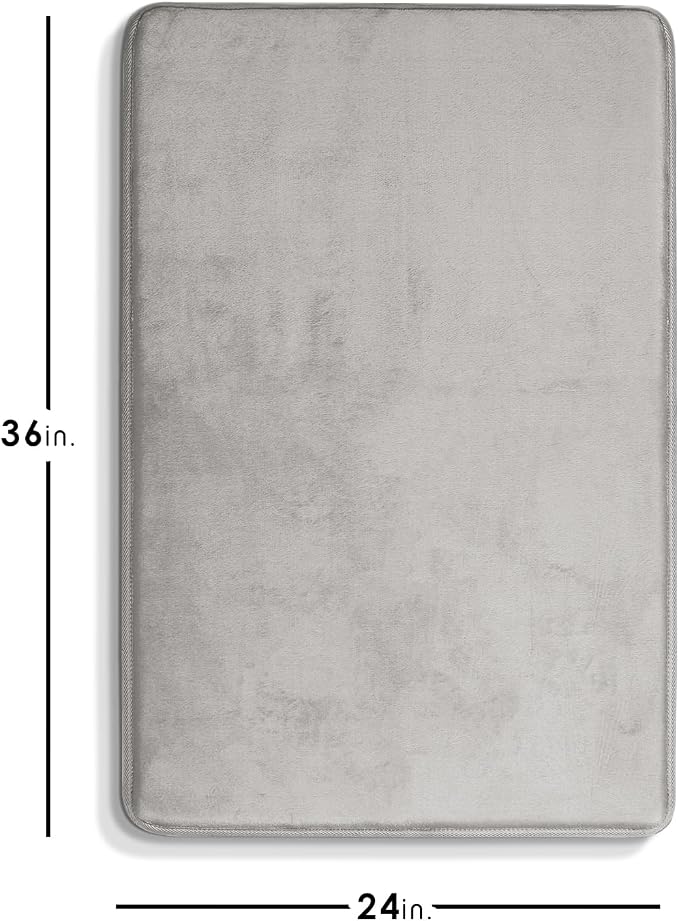 Clara Clark Bathroom Rugs, Velvet Memory Foam Bath Mat, Non-Slip Bath Rugs, Machine Wash, Dries Quickly, Ultra Soft Plush Bath Mats for Bathroom, 24 x 36, Silver