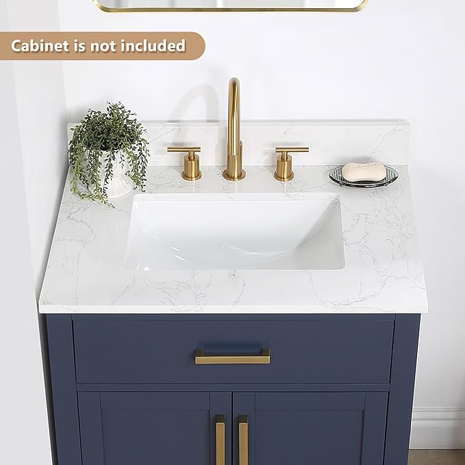Ceres 31" Engineered Stone Vanity Top in Grain White with Single White Sink