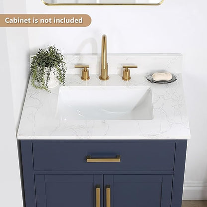 Ceres 31" Engineered Stone Vanity Top in Grain White with Single White Sink