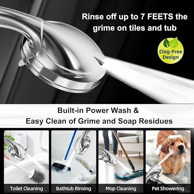BESAQUO Shower Head, 9 Settings High Pressure shower head with handheld, Built-in Pause Mode & Power Wash, Non-Clogging Nozzles, 6ft Hose,Bracket (Premium Chrome)