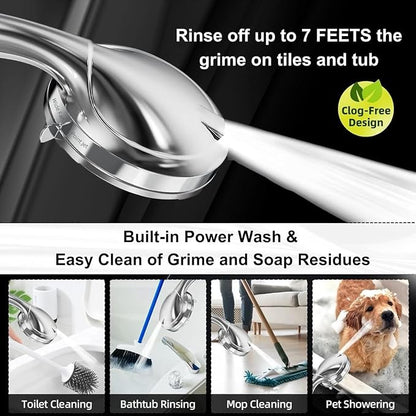 BESAQUO Shower Head, 9 Settings High Pressure shower head with handheld, Built-in Pause Mode & Power Wash, Non-Clogging Nozzles, 6ft Hose,Bracket (Premium Chrome)