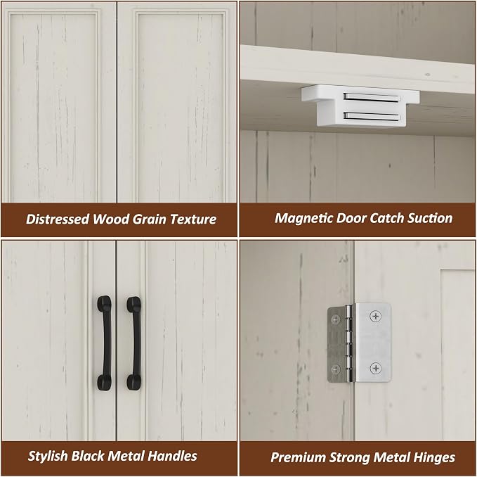 Function Home 72" Kitchen Pantry Cabinet, Tall Wood Farmhouse Storage Cabinet with Doors and Adjustable Shelves, 6 Tier Freestanding Cupboard for Kitchen Dining Living Room Bathroom, Antique White