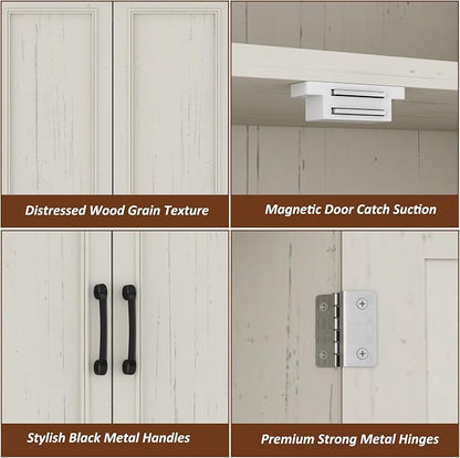 Function Home 72" Kitchen Pantry Cabinet, Tall Wood Farmhouse Storage Cabinet with Doors and Adjustable Shelves, 6 Tier Freestanding Cupboard for Kitchen Dining Living Room Bathroom, Antique White