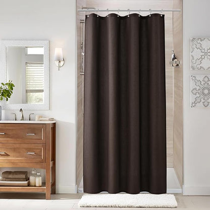 Chocolate Brown 42 Inch Shower Curtain - Stall Narrow Half Linen Ultra Thick Fabric Shower Curtain Set with Hooks, Boho Farmhouse Rustic RV Camper Bath Curtains for Bathroom, 42x72