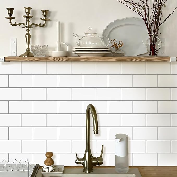 10 Sheets Thicker Peel and Stick Backsplash, Peel and Stick Tiles, Marble Look Wall Tiles Backsplash for Kitchen and Bathroom, Livingroom, 12"x9.8", White