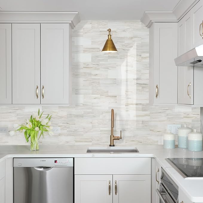 STICKGOO 10-Sheet Peel and Stick Backsplash on Subway Tile, Eurasia Biege | PVC Self Adhesive Kitchen Backsplash, Seamless, Wateproof, Stick on Tiles for Kitchen, Bathroom, RV