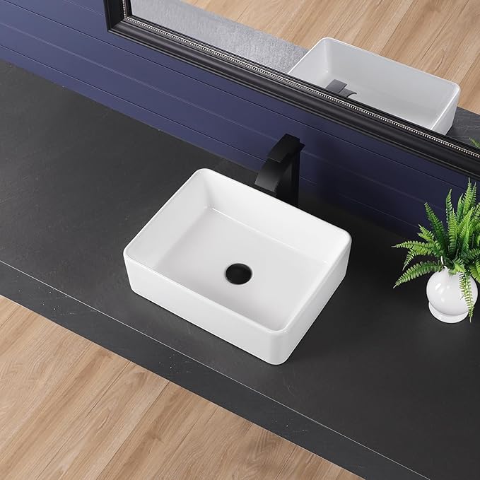 Vessel Sink 19"x15" Rectangular Bathroom Sink Modern White Porcelain Ceramic Above Counter Drop-in Vanity Sink for Bathrooms Art Basin