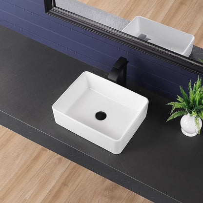 Vessel Sink 19"x15" Rectangular Bathroom Sink Modern White Porcelain Ceramic Above Counter Drop-in Vanity Sink for Bathrooms Art Basin