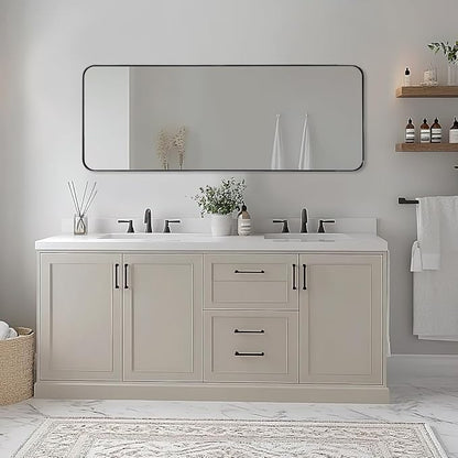 18" x 48" Full Length Wall Mirror, Large Polished Chrome Mirror for Bathroom, Rounded Corner Rectangle Body for Floor and Leaning