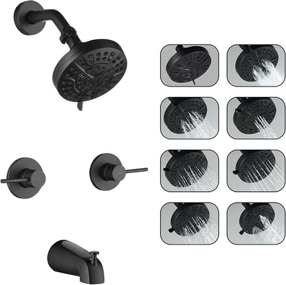 2 Handle Shower Faucet Set with Tub Spout Matte Black Two Handles Shower Faucet Set Bathtub Shower Faucet Combo, Wall Mount