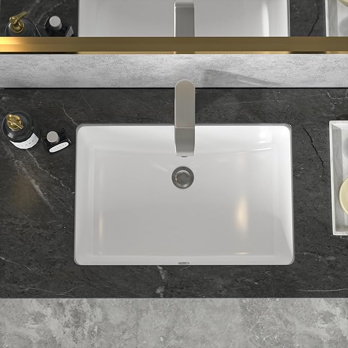 Sarlai Undermount Bathroom Sink - 21 x 14 inch Rectangular Vessel Sink Undermount Modern White Ceramic Rectangle Sink, Vanity Sink Art Basin with Overflow, Interior Bowl Size 18.3"x12.5"x6"