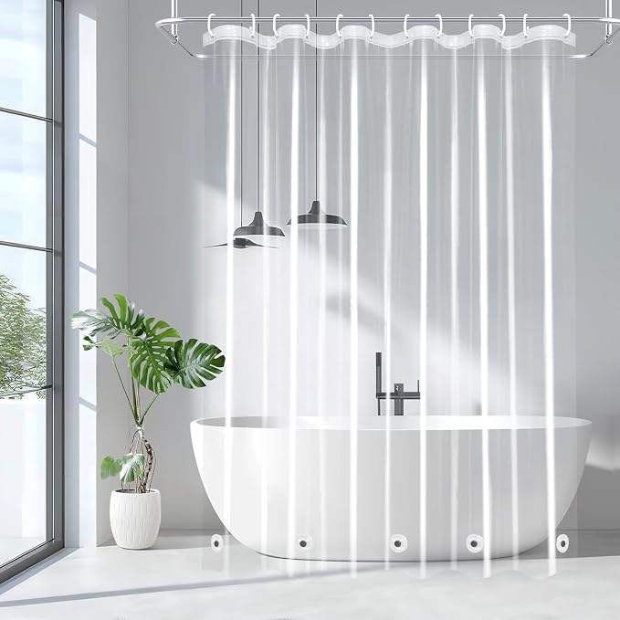 EurCross 9G Clear Shower Curtain Liner 72 x 78 inches Long with 5 Magnet Weights, Heavy Duty Weighted Premium PEVA Plastic Shower Curtain Liner for Bathroom, Without Hooks