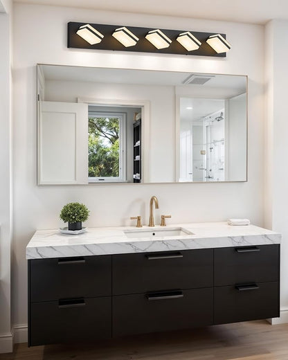 VONLUCE LED Modern Bathroom Vanity Light Fixture, Matte Black | 34'', 5-Light, 3CCT, 360° Rotate, High CRI, Flicker-free, Dimmable, Memory Function, Waterproof IP44, Easy Installation