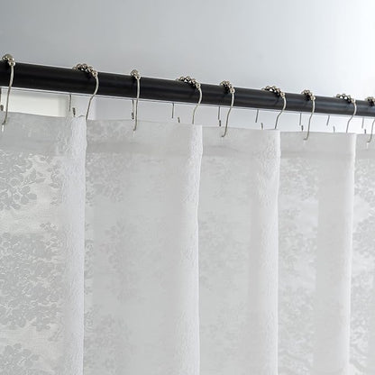 TUDECO White Lace Shower Curtain with Attached Valance, 72W x 84L Inch | Extra Long, Tall Bathroom Curtain, Cottage Core Style, Vintage Floral, Scalloped Edges, Brightens Space, Semi Privacy
