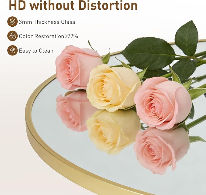 NEWBULIG 24 Inch Round Wall Mirror, Bathroom Mirrors for Over Sink | Metal Framed Circle Vanity Mirror, Wall Decor for Bedroom, Entryway, Anti-Rust, Tempered Glass, Hanging or Leaning, Gold