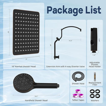 Hibbent 10'' Metal Showerhead, 10 Mode Filtered Handheld, Oil-Rubbed Bronze | High Pressure Stainless Steel Showerhead, 4-way Diverter, Heightened All Metal Extension Arm, 71'' Hose & Holder, Easy Reach