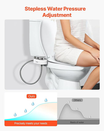 VEVOR Bidet Attachment for Toilet, Non-Electric Bidet Toilet Seat Attachment - Dual Retractable Nozzles, Adjustable Water Pressure, Easily Installed Cold Water Sprayer for Rear Feminine Wash, White