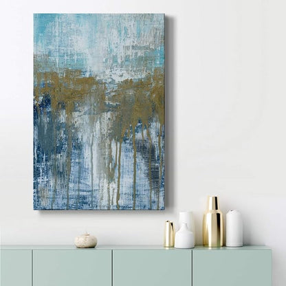 Renditions Gallery Canvas Wall Art Home Decorations Paintings & Prints Blue Grey Dripping Sand Modern Canvas Abstract Wall Hanging Artwork for Living Room Office Kitchen - 24"x36" LT02