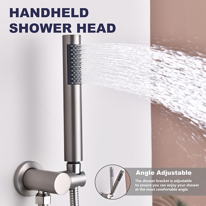 Shower System, All Metal Shower Faucet Set, Brushed Nickel | 8" Rainfall Shower Head and Handheld Spray Combo, Round Shower Head and Handle Set with Valve and Trim Kit