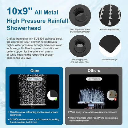 Hibbent Metal 10" High Pressure Rain Shower Head Combo, Oil-Rubbed Bronze | cUPC Certified Rainfall Shower Head with handheld 10 Sprays, 16'' Adjustable Extension Arm, 71'' Hose, Showerhead Holder