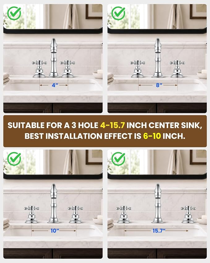 gotonovo 3 Hole 8’’ Widespread Bathroom Sink Faucet Polished Chrome | Vintage Bathroom Faucet,2 Cross Handle,6-16’’ Sink,Vanity,Basin,RV,Farmhouse,SUS304,24’’ cUPC Hose Pop Up Drain,Deck Mount