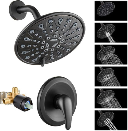 gotonovo Shower Faucet Set with Valve 6 Mode Rain Head Oil Rubbed Bronze | Bathroom Shower Head and Handle Set Complete Combo,6 Mode Multi 6’’ ABS Rainfall Showerhead,Brass Valve Trim Kit,Wall Mount