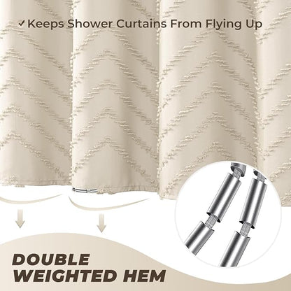 Small Stall Beige Boho Fabric Shower Curtain, 36x72 Half Size, Textured Tufted Chevron Striped Minimalist Cloth Bathroom Shower Curtain