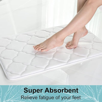 OLANLY Memory Foam Bath Mat Rug 30x20, Ultra Soft and Absorbent Bathroom Rugs, Non-Slip, Comfortable, Machine Washable Bath Carpet for Bathroom Floor, Tub, Shower and Home Decor Accessories, White