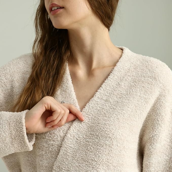 MH MYLUNE HOME Ultra Soft Robe With Pockets, Spa Bathrobe Loungewear Calf-Length, Plush Fuzzy Fluffy Wrap Robe for Women