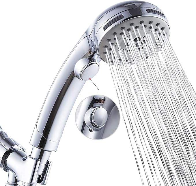 High Pressure Shower Head with Handheld Spray 6 Settings Chrome | Hand Held Shower head with On Off Switch, Spa Spray Mode, 60inches Hose