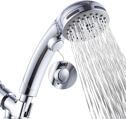 High Pressure Shower Head with Handheld Spray 6 Settings Chrome | Hand Held Shower head with On Off Switch, Spa Spray Mode, 60inches Hose