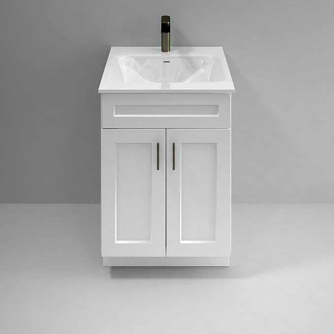 24" White Shaker Bathroom Vanity Base – Ready-to-Assemble Sink Cabinet, Freestanding Bathroom Vanity Base Only, No Top or Sink