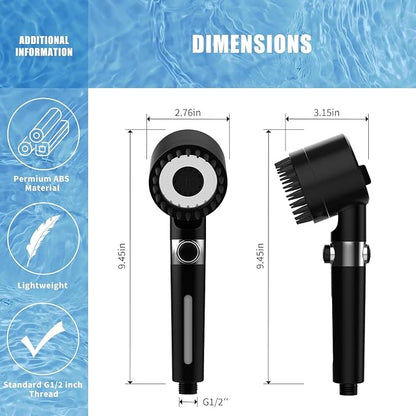Filtered Shower Head with Handheld,High Pressure Shower Heads with Filters | ON/OFF Switch,4 Spray,Built-in Power Wash,Detachable Showerhead,Silicone Massage Brush,Balck,Water Softener