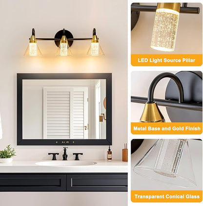 WILON Bathroom Vanity Light, 3-Light LED Vanity Light Fixtures Over Mirro | 5 Color Modes 2700K-6500K, Bubble Glass Effect, Hardwired Installation, Flicker-Free LED, Eye Protection