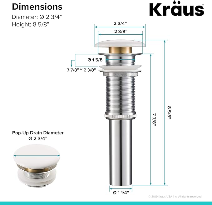 KRAUS Viva™ Round White Porcelain Ceramic Vessel Bathroom Sink with Pop-Up Drain, 16 1/2 in. D x 4 3/8 in. H, KCV-203GWH