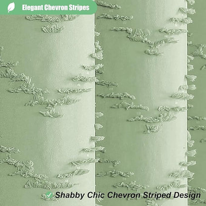 Extra Long Boho Shower Curtain Tufted Chevron 72"x96" Sage Green | 96 Inch Tall, Elegant Tassel, Lightweight Textured Fabric, Water Repellent, Washable, Hotel Spa, for Bathroom/Dorm 12 Hooks