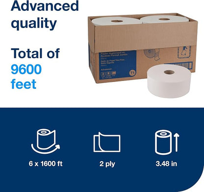 Tork Jumbo Toilet Paper Roll White T1, 2-ply, 6 x 1600 feet, 12021502 | Advanced, 6 Count (Pack of 1)