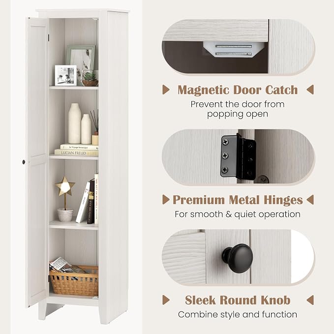 GIANTEX 72-Inches Narrow Storage Cabinet, Tall Bathroom Floor Cabinet with 4 Shelves, Barn Door, Anti-tilt Device, Raised Feet, Slim Storage Unit for Small Spaces, Living Room, Home Office, Kitchen