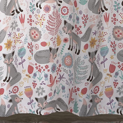 Lush Decor Pixie Fox Shower Curtain, 72" W x 72" L, Navy & Pink - Pink Shower Curtain - Fun Kids Floral & Animal Bathroom Decor