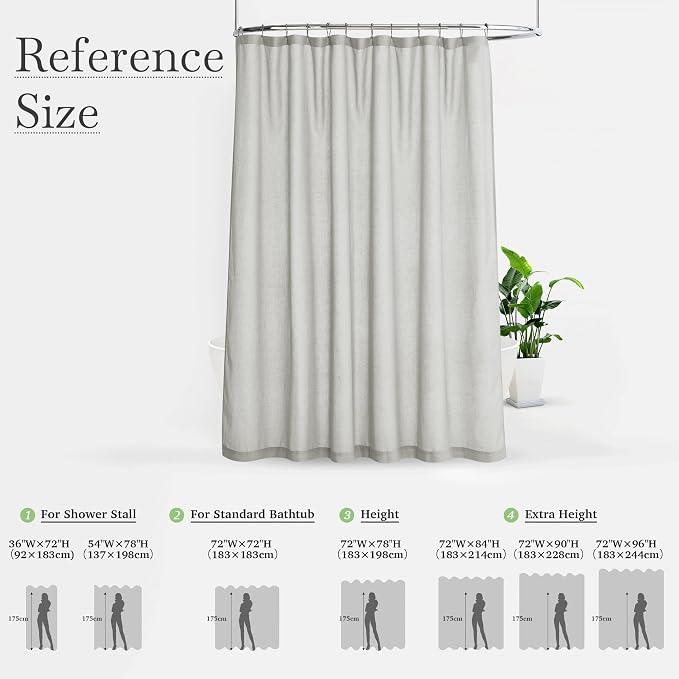 KGORGE Linen Blend Semi-Sheer Shower Curtains Grey for Bathroom | Lightweight Waterproof Fabric for Bathtub, Privacy Assured, Hooks Included, Button Hole, W72 x L84