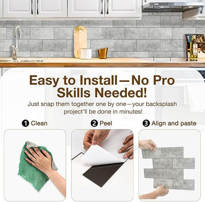 Peel and Stick Backsplash Tile for Kitchen & Bathroom Walls (Matte Grayish Textured, 10 Tiles - 9.7 sq. ft. (0.9 m²))