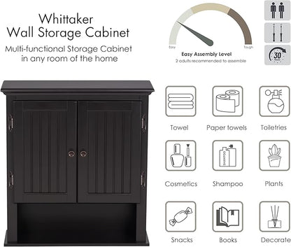 UTEX Bathroom Cabinet Wall Mounted, Wood Hanging Cabinet, Wall Cabinets with Doors and Shelves Over The Toilet, Espresso